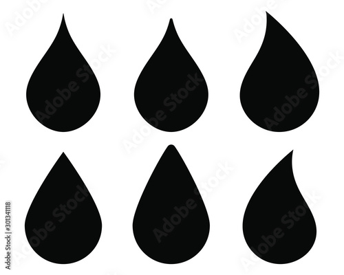 Water drop shape icon symbol set. Flat style outline. Vector illustration image. Plumbing logo. Isolated on white background.