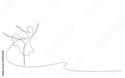 Ballet dancer continuous line draw, vector illustration 