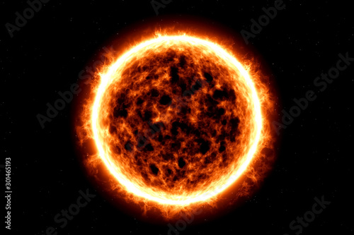 Illustration of fiery ball of a burning star, solar disk.