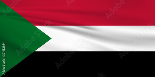 Sudan flag vector icon, Sudan flag waving in the wind.