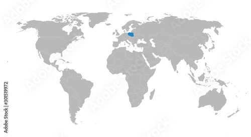 European country Poland marked by blue in world map vector