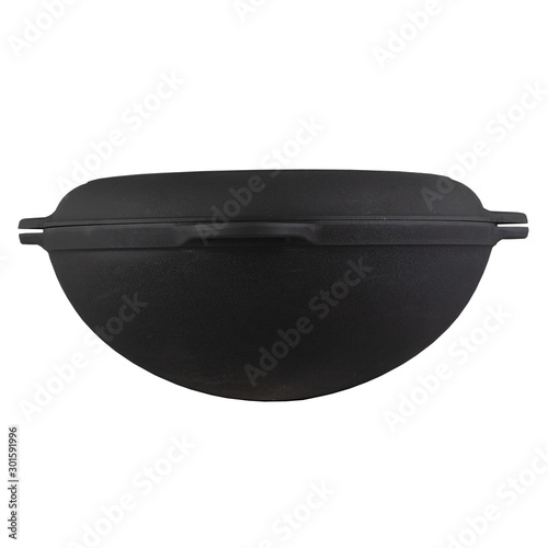 iron cast skillet on perfect white background