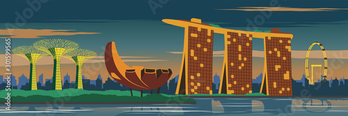 Singapore landmarks,silhouette design,vintage color,vector illustration 