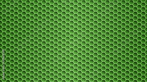 Abstract metal background with hexagonal holes in green colors