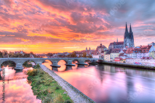 Regensburg Bridge over the Danube River