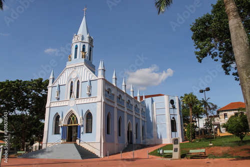 Nossa Senhora Aparecida Church and Tree-lined Square in Touristic Olímpia, São Paulo, Brazil