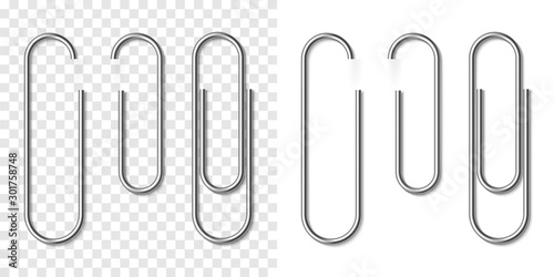 Set of silver metallic realistic paper clip