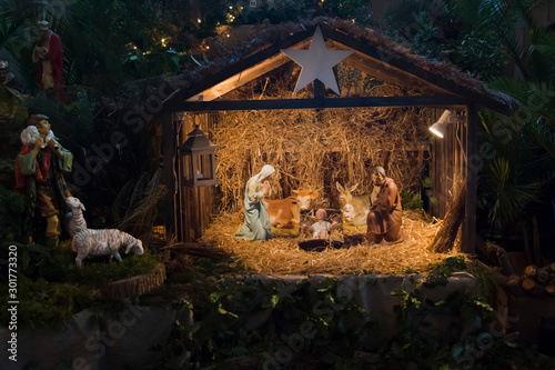 Christmas creche with Joseph Mary and Jesus