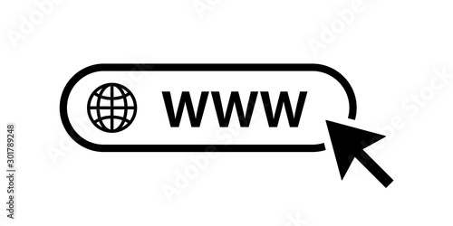 Web icon. WWW sign. Search www vector icon. Web hosting technology. Globe hyperlink icon. Isolated vector. Browser search website page.