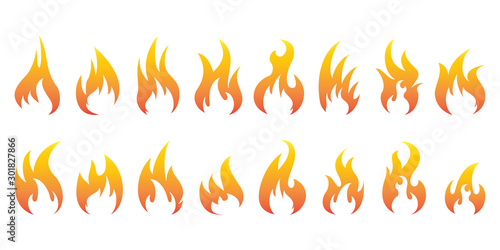 Set of flame icons. Fire symbols.