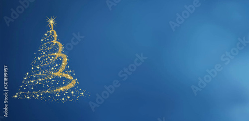 During the winter months of December celebration in the golden gift merry Christmas tree image of a star on the blue color background texture of objects. for pattern