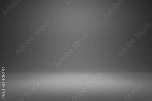 Empty gray background and spotlight with studio for showing or design. Blank backdrop made from cement material. Realistic 3D render.