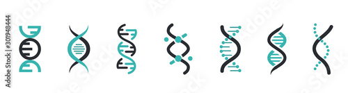 DNA Icons set. DNA Structure molecule icon. Vector molecule. Chromosome icon