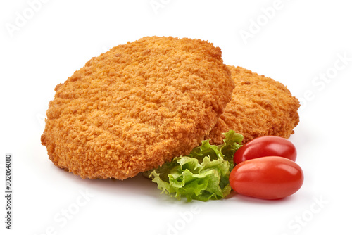 Fried chicken Cordon bleu with cheese in breadcrumbs, isolated on white background