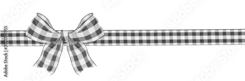 Black and white buffalo plaid Christmas gift bow and ribbon long border isolated on a white background