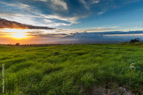 Maui, Thompson road sunset near Kula on the western slope of Haleakalā looking towards Lahaina