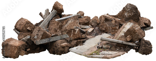 construction debris garbage bags, garbage bricks, a pile of rubble and material from a demolished house