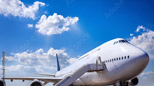jumbo jet against a blue sky