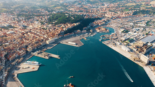 Aerial view of port for import and export and Logistics, big port of Ancona, Italy