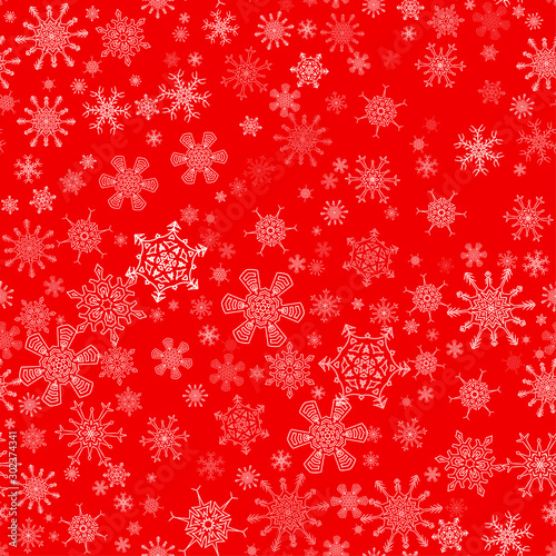 Red seamless Christmas pattern with different snowflakes