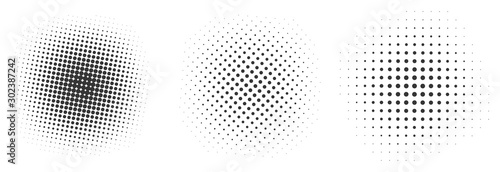 Set of black halftone dots backgrounds.