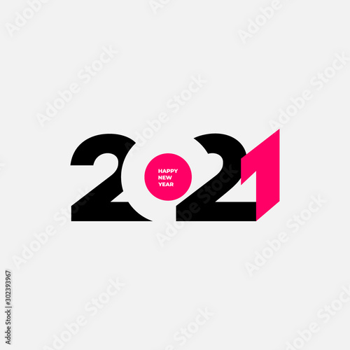 Happy new year 2021 template. Design for banner, greeting cards or print. Vector illustration. Isolated on white background.