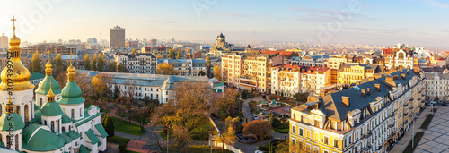 Aerial view of Kyiv city, center district, Ukraine. Panoramic cityscape