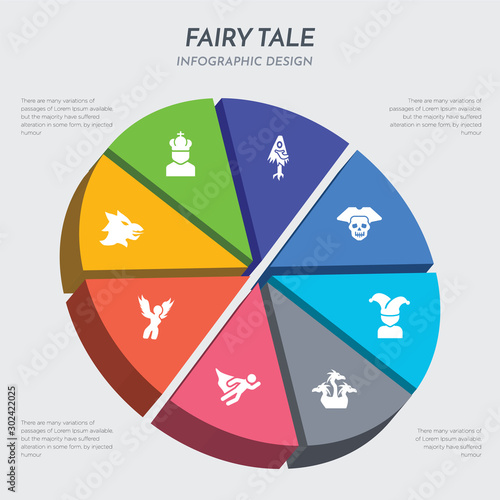 fairy tale concept 3d chart infographics design included gryphon, harpy, hero, hydra, joker, jolly roger, karakasakozou, king icons