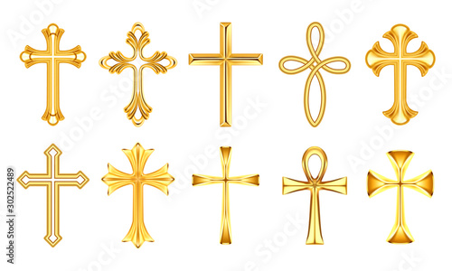 Set of isolated christian cross or religion sign