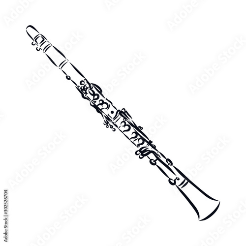 trumpet isolated on white background, clarinet sketch, music instrument 