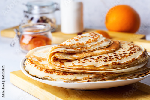 Thin pancakes, ingredients, making blini crepes