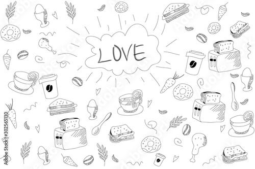Hand drawing food doodle element on white background vector illustration design.