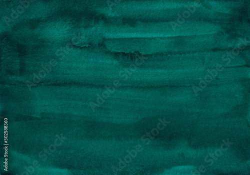 Watercolor dark emerald background texture. Aquarelle abstract sea green backdrop.