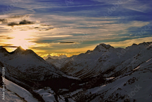 Sunset Lech-Zurs am Arlberg Vorarlberg Austrian Alps Austria