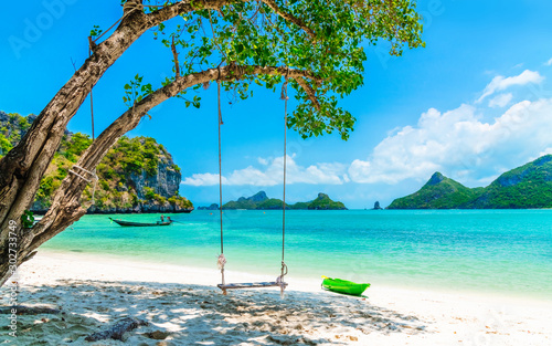 Beautiful nature scenic landscape vacation tropical sunny beach Mu Koh Ang Thong island, Famous landmark tourist travel Koh Samui Thailand fun beach summer holiday trip, Tourism destination place Asia