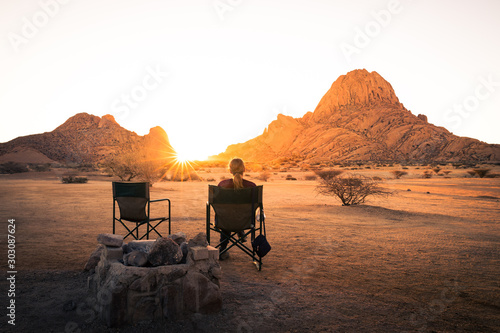 Sunset in the desert in Spitzkoppe, Namibia.