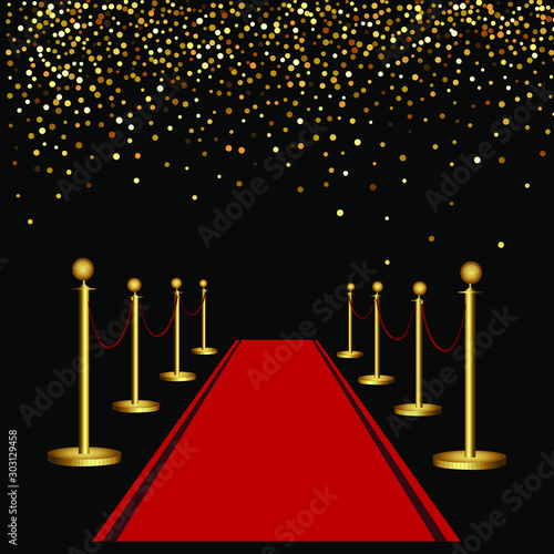 Red carpet and golden barriers. Luxurious holiday. Grand opening. Shiny fence on a transparent background.