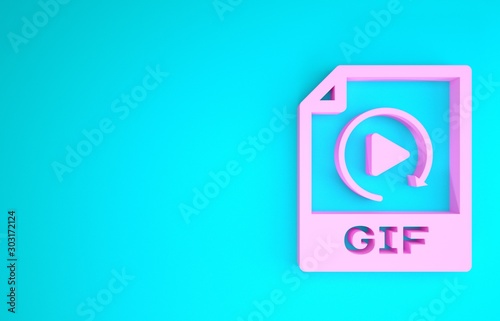 Pink GIF file document. Download gif button icon isolated on blue background. GIF file symbol. Minimalism concept. 3d illustration 3D render