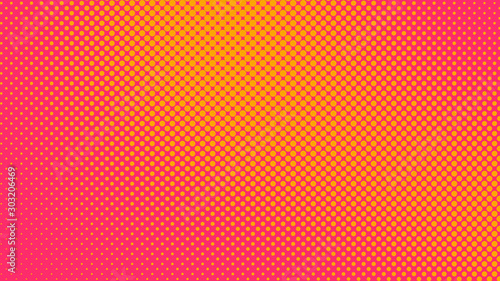 Pink and orange retro pop art background with halftone dots