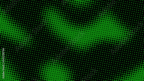 Black and green retro pop art background with halftone dots design