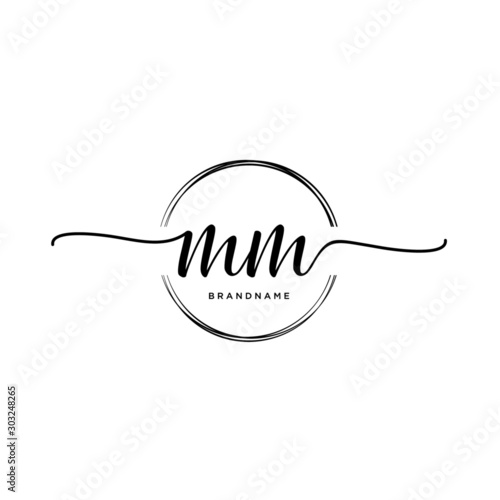 MM Initial handwriting logo with circle template vector.