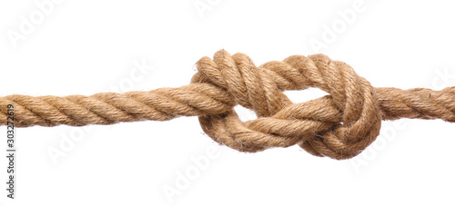 Rope with knot on white background