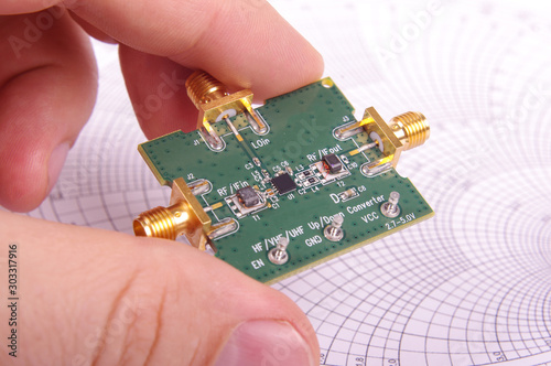 RF engineer inspect microwave mixer PCB