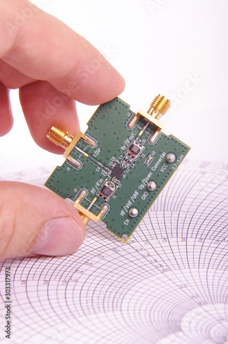 RF engineer inspect microwave mixer PCB