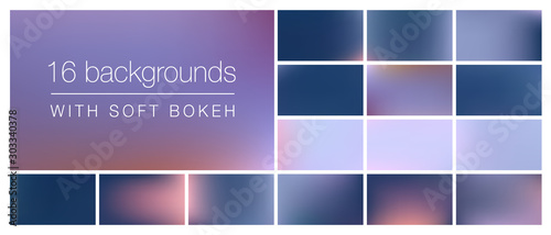 16 backgrounds with soft bokeh and smooth blurry colors. Ideal background templates for using as backdrop in stationery, social media posts, emails, presentations with professional business look&feel.