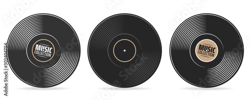 gramophone vinyl record with label. Music collection. old technology, retro sound design. vector illustration, isolated on white background