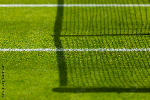 Tennis lawn Court, net grass and baseline 