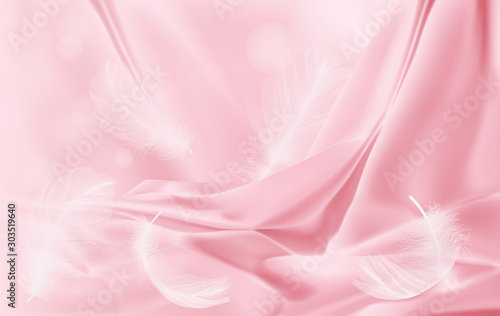background drapery delicate pink silk and feathers 