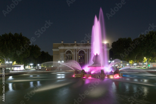Fountain in front of the theater in Tashkent at night