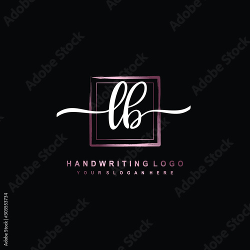 LB Initial handwriting logo design with brush box lines dark pink color gradation. handwritten logo for fashion, team, wedding, luxury logo.